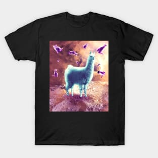 Outer Space Galaxy Cat With Llama T-Shirt